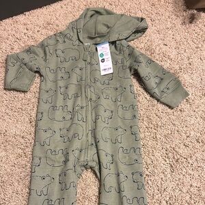 Cozy Green Bear Print Kids One Piece